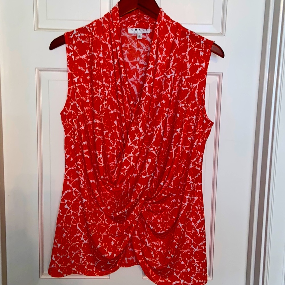 Chaus New York Orange & White Sleeveless Surplus Top